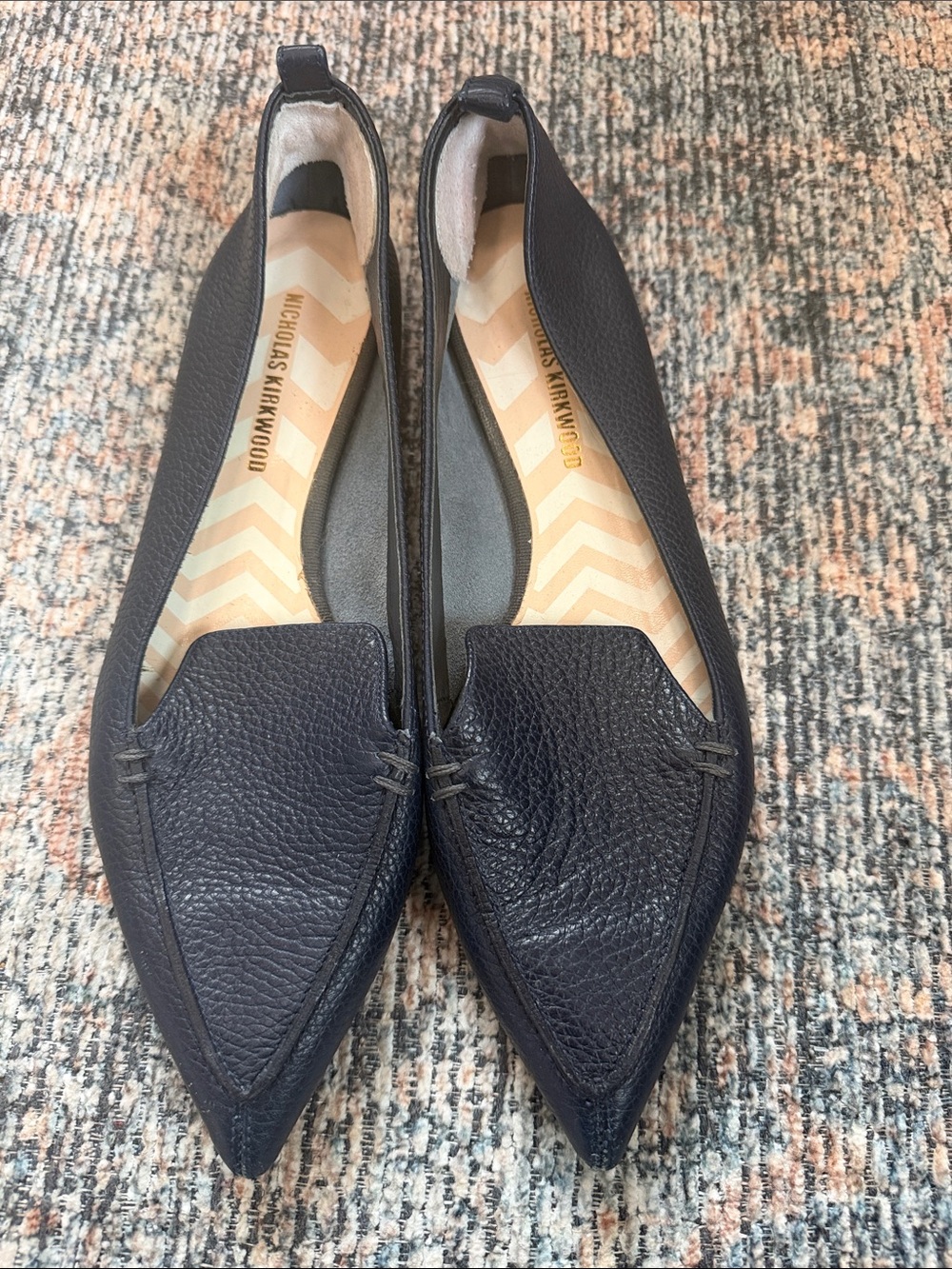Nicholas Kirkwood Beya Flats Navy Pebble Leather size 41 10 made in Italy